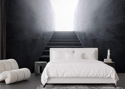 Modern Elegant Dark Empty Grunge Reflective Concrete Tunnel With Stars With White Glowing End Light Bloom 3D Rendering Wall mural