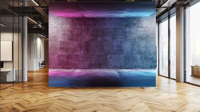 Modern Futuristic Sci Fi Concept Club Background Grunge Concrete Empty Dark Room With Neon Glowing Purple And Blue Pink Neon Lights 3D Rendering Wall mural