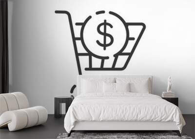 Shopping cart thin line icon. Dollar symbol. Outline commerce vector illustration Wall mural