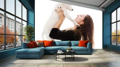 Jeune Femme portant son chien Wall mural