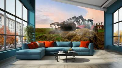 tractor and its telescopic fork handling manure Wall mural