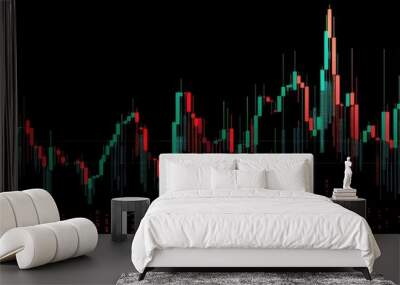 A black background candlestick chart showing the volume or stock movement on a market Wall mural