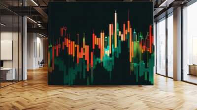 A black background candlestick chart showing the volume or stock movement on a market Wall mural