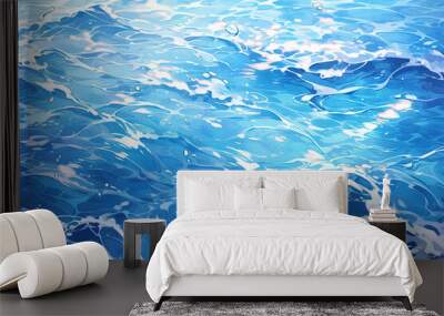 Anime style, Blue water wave  Wall mural