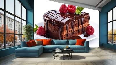 Chocolate cake isolated on white background, Generative ai Wall mural