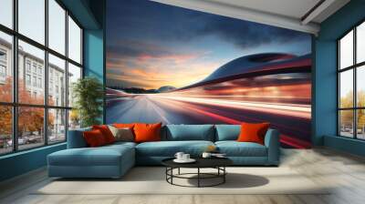 Modern urban road with high speed motion blur. 3D rendering. Wall mural