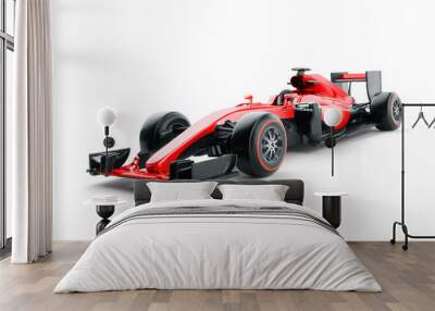 Race car and driver angled view isolated on white background. 3D Rendering Wall mural