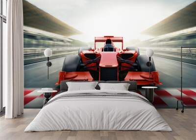 Race driver pass the finishing point and motion blur backgroud. 3D rendering Wall mural