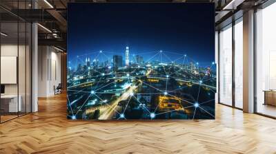 Rounded abstract cityscape network connection, internet and global connection concept. Wall mural