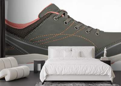 Casual walking shoe with laces in green and pink Wall mural