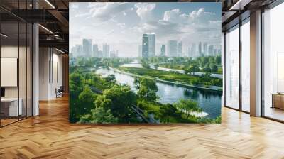 green technology. research laboratories, renewable energy sources, and futuristic surroundings. Wall mural