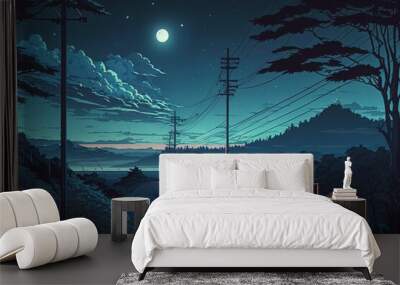 Illustration night background, Anime style, Generative ai Wall mural