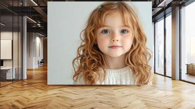 Cute girl 4-5 year old posing in studio. Original, square photo with space for text, Generative AI Wall mural