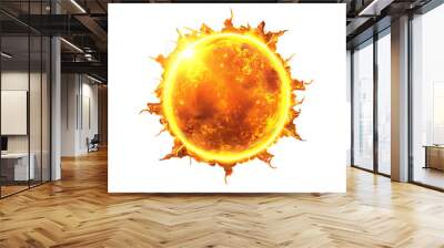 A vivid depiction of a sun with rays radiating outward, set against a stark white background. Wall mural