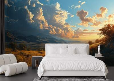 A Painting of Feather Soft and Light In The Center Of Savanna Landscape Background Wall mural