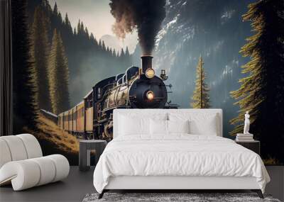 A Steam Train Driving Through the Schweizer Alpen Scenic Landscape Generative AI Wall mural