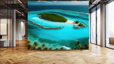 Aerial View of a Tropical Island in The Blue Ocean Seascape Background AI Generative Wall mural