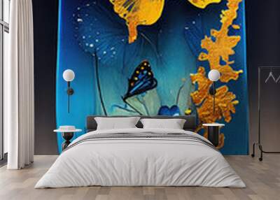 Alcohol Ink Cyanotype Butterfly AI Generative Wall mural