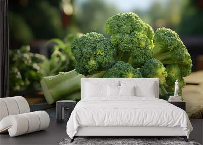 Fresh Organic Green Broccoli Vegetable Selective Focuse Background Wall mural