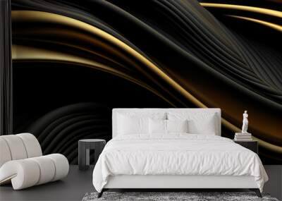 Virtual Black and Gold Waves Dark Mode Texture Background Wall mural