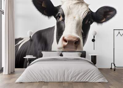 A black and white cow with a white nose and black ears. The cow is looking directly at the camera Wall mural