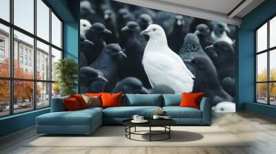 A flock of pigeons are gathered together Wall mural