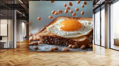 A toasted egg with a sprinkle of salt and pepper on top Wall mural