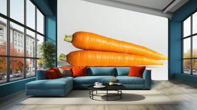 Two carrots are sitting on a white background Wall mural