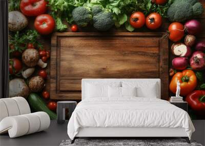 vegetables on wooden background Wall mural