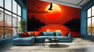 Photo light hues of sunrise and sunset a sunset sky with the actual sun a natural setting and no birds Wall mural