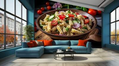 Pasta salad in a bowl, Ai generated Wall mural