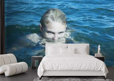 Young Woman Swimming in the Sea Wall mural