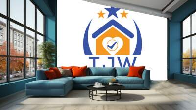 TJW House logo Letter logo and star icon. Blue vector image on white background. KJG house Monogram home logo picture design and best business icon. 
 Wall mural