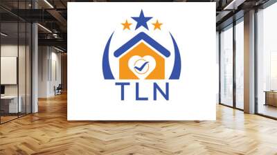 TLN House logo Letter logo and star icon. Blue vector image on white background. KJG house Monogram home logo picture design and best business icon. 
 Wall mural