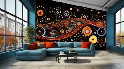 Abstract theme of Australian Aboriginal art. Represent style and dot painting techniques. Generative AI Wall mural