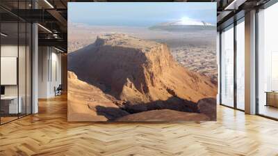 3d rendering,Alien Ufo Saucer over Ancient City in the desert- Aerial
Drone view over Masada close to dead sea in Israel,  Wall mural