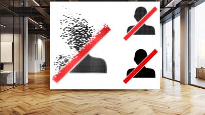 Burst pixelated closed man icon with destruction effect, and halftone vector icon. Pixelated creation effect for closed man shows speed and motion of cyberspace abstractions. Wall mural