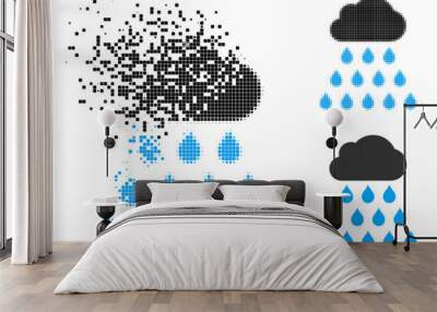 Erosion dotted rain cloud icon with wind effect, and halftone vector icon. Pixelated disappearing effect for rain cloud shows speed and motion of cyberspace concepts. Wall mural