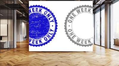 Grunge ONE WEEK ONLY stamp seals isolated on a white background. Rosette seals with grunge texture in blue and grey colors. Vector rubber stamp imitation of ONE WEEK ONLY text inside round rosette. Wall mural