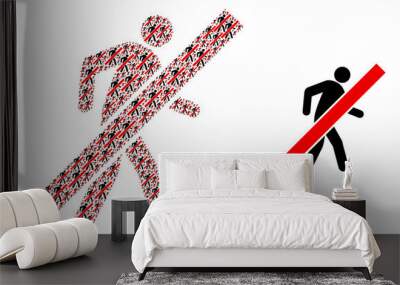 Recursion collage stop walking man and basic icon. Vector collage is done with repeating stop walking man elements. Flat vector design on a white background. Wall mural