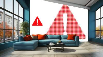 Warning halftone dotted vector. Warning vector icon mosaic is done from halftone array which contains round elements. Wall mural