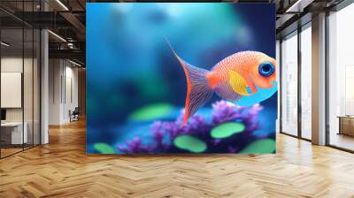 Colorful, cute graphic of a single fish with copy space Wall mural