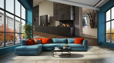 modern living room interior with fireplace Wall mural