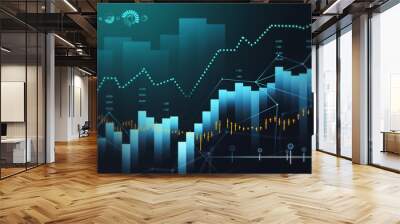 Abstract financial graph over emerald green background Wall mural