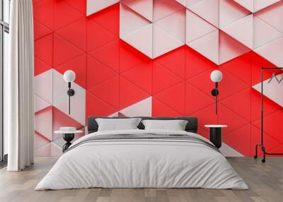 Abstract white triangle pattern over red Wall mural