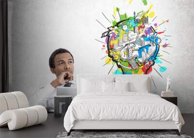 African American businessman, light bulb scheme Wall mural