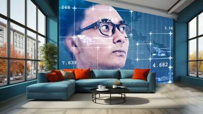 Asian man in glasses and network interface Wall mural