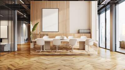 Beige and wooden meeting room with poster Wall mural