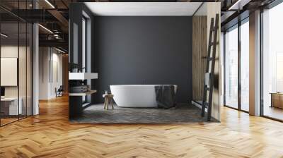 Black and wooden bathroom, white tub Wall mural