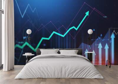 Blue and green arrow charts with pink lines Wall mural